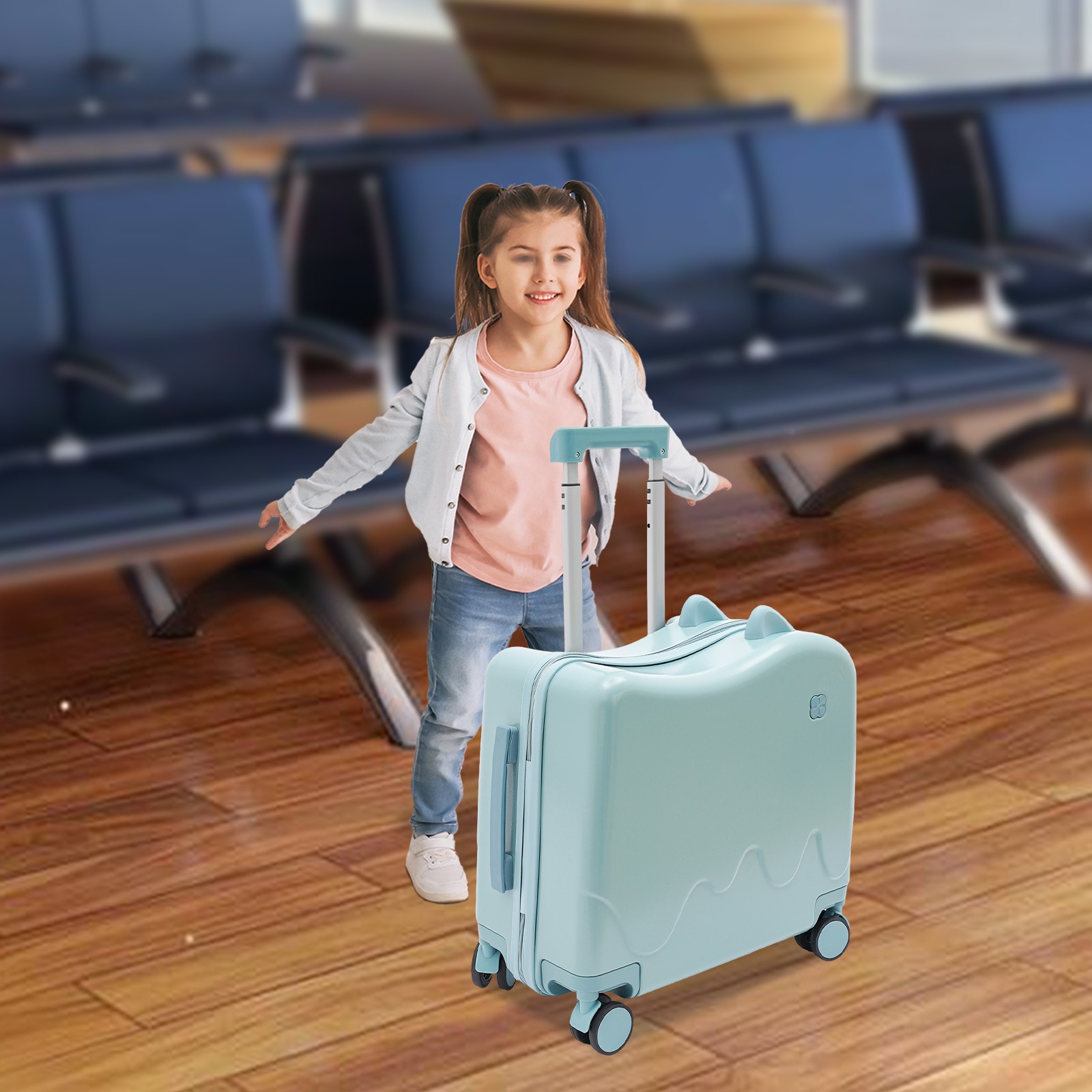 18" Kids Ride-On Suitcase, Children's Luggage Case, Rolling Luggage With Lock