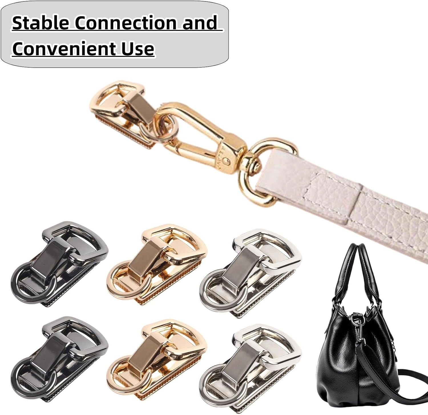 6 Pack Purse Strap Buckle Hardware Metal Side Clips | Strap Connectors for Leath