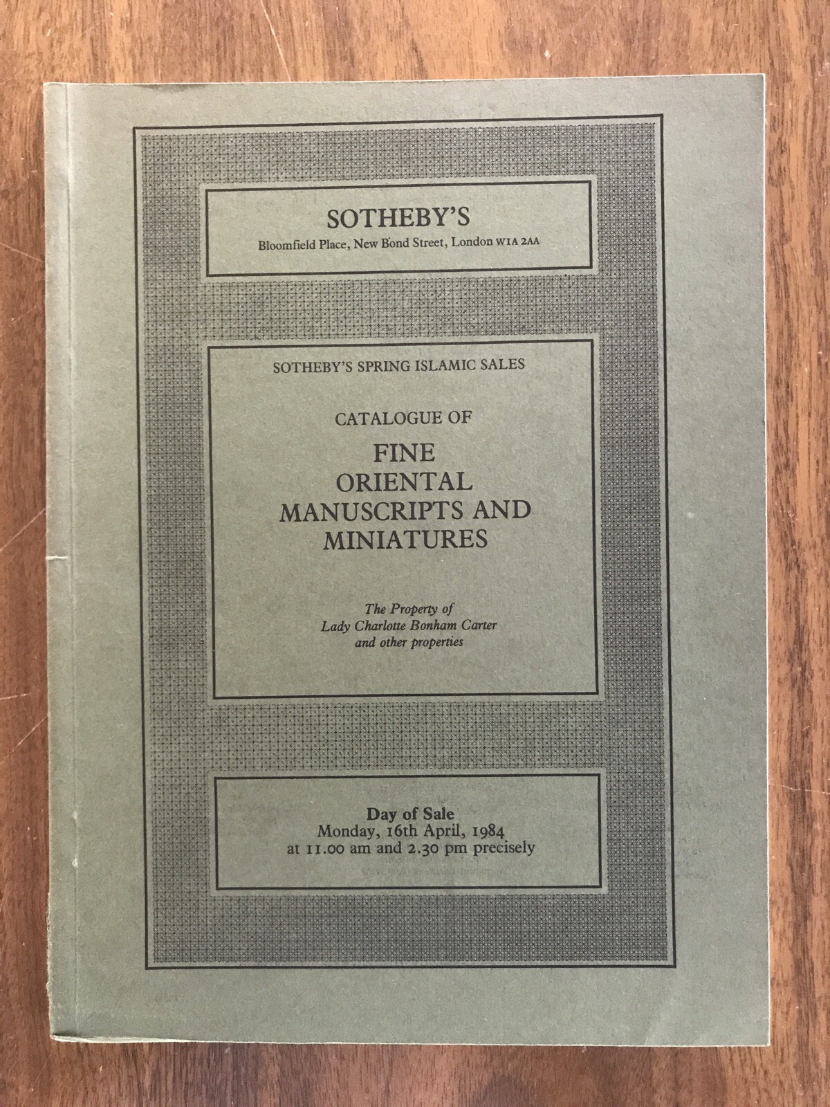 Fine Oriental Manuscripts and Miniatures Sotheby Auction Catalog April 16 1984