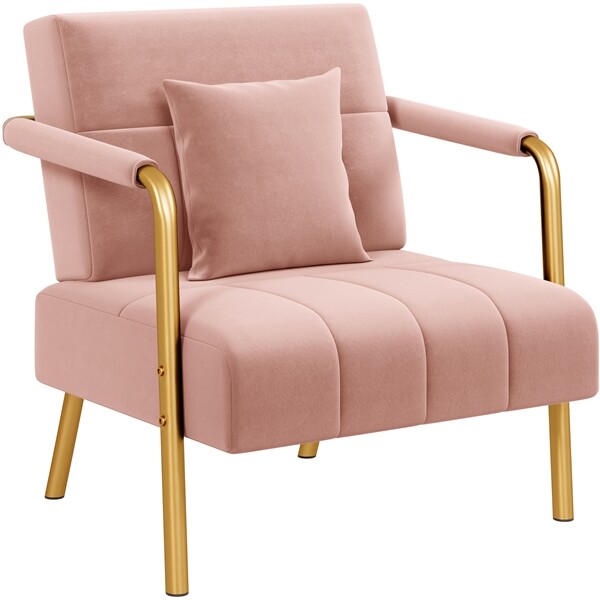 30?? W Accent Chair Velvet Oversized Armchair with Gold Metal Frame, Pink