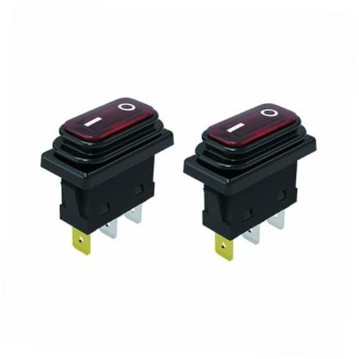 JD 2pcs 30A SPST KCD3 Power Switch 125V/250V AC Rocker Switch Red light 3pins