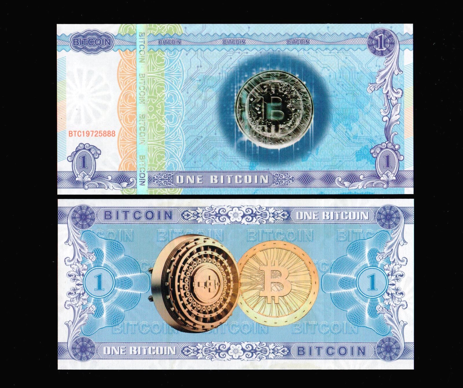 Bitcoin Paper Notes, BTC, Collectibles, Not Currency, Fancy notes GEM UNC (a44)
