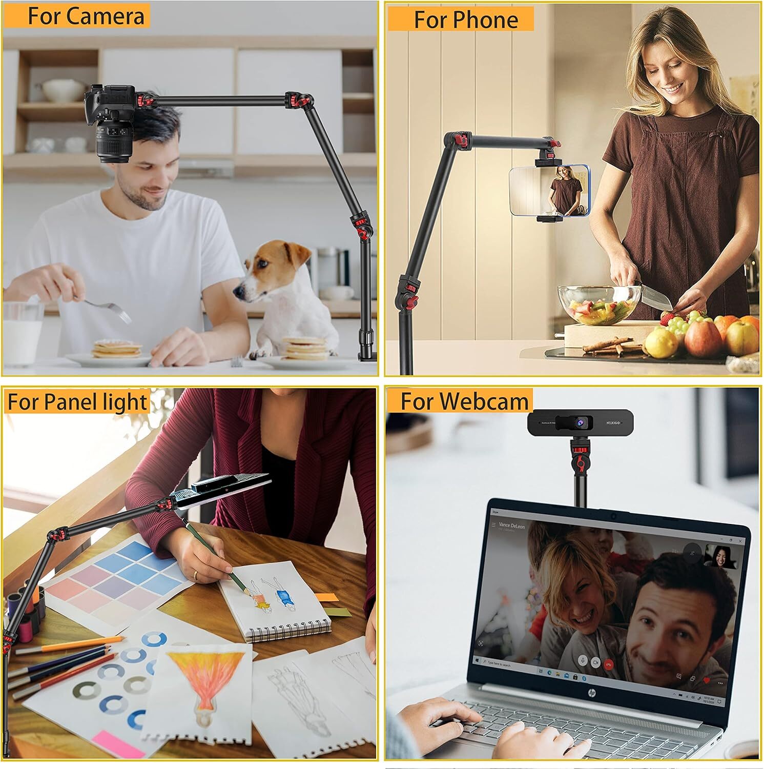 Overhead Camera Mount Desk Stand, 3-Section Flexible Detachable Articulating Arm
