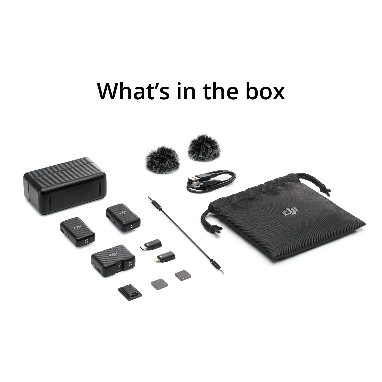 DJI Mic (2 TX + 1 RX + Charging Case), Wireless Lavalier Compact, Black