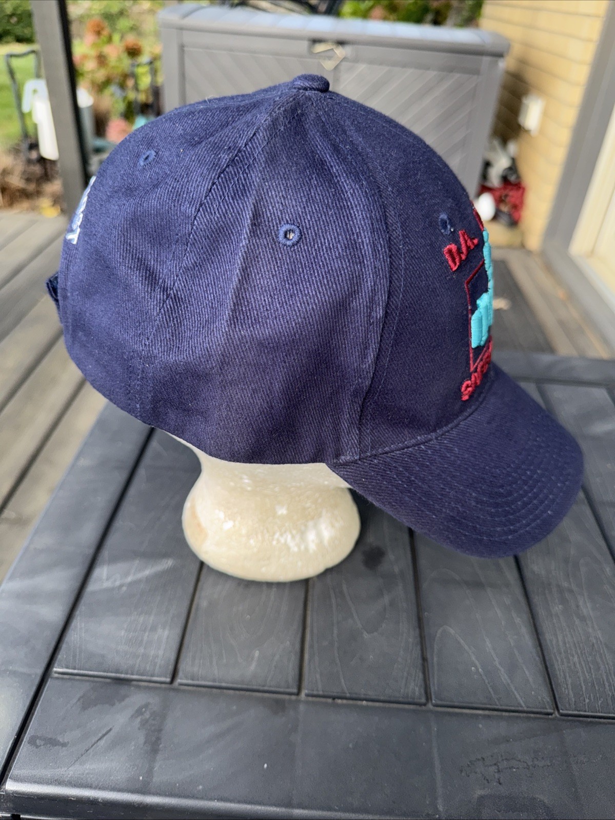 D.A. DODD Safety First in Red w Aqua Logo on Cotton Hat Cap Hook Loop