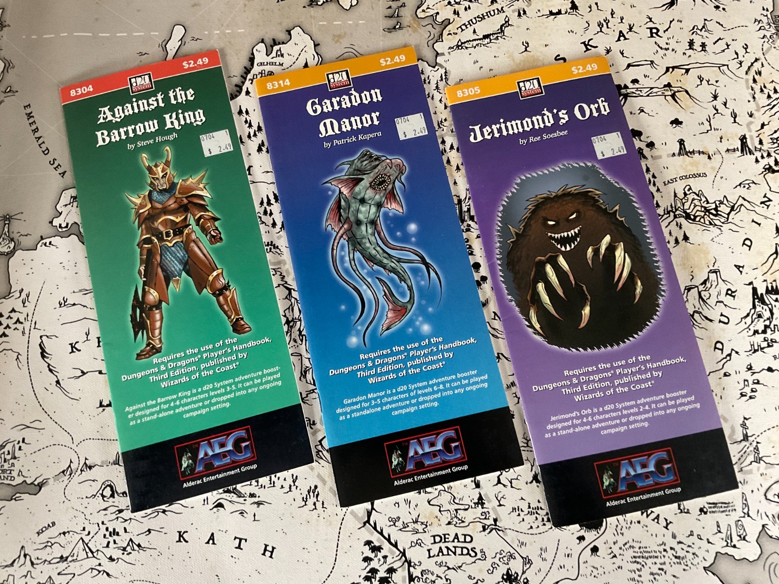 AEG d20 rpg lot AGAINST THE BARROW KING, Garadon Manor, JERIMOND'S ORB & new PB
