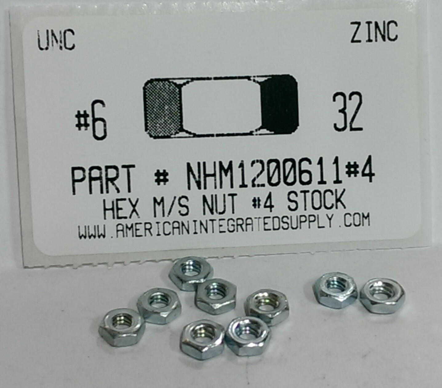 #6-32 SMALL PATTERN HEX MACHINE SCREW NUTS STEEL ZINC 1/4 HEX x 3/32 TH (100)