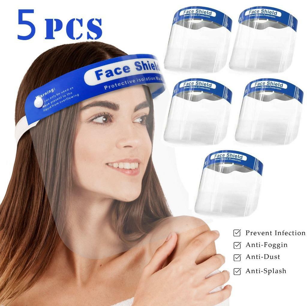 LOT 5 Safety Full Face Shield Guard Protector Mask Head Band Elastic Reusable