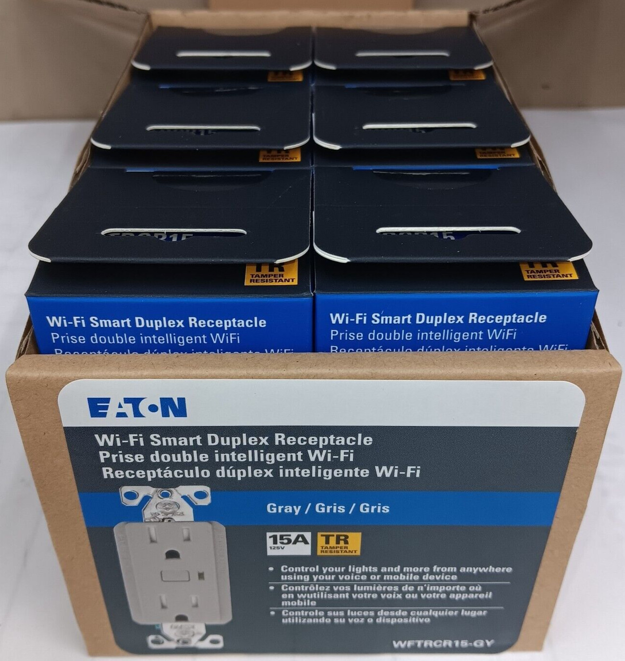 6) NEW EATON WFTRCR15-GY-SP-L WIFI SMART DUPLEX RECEPTACLE GRAY 15 AMP  LOT OF 6