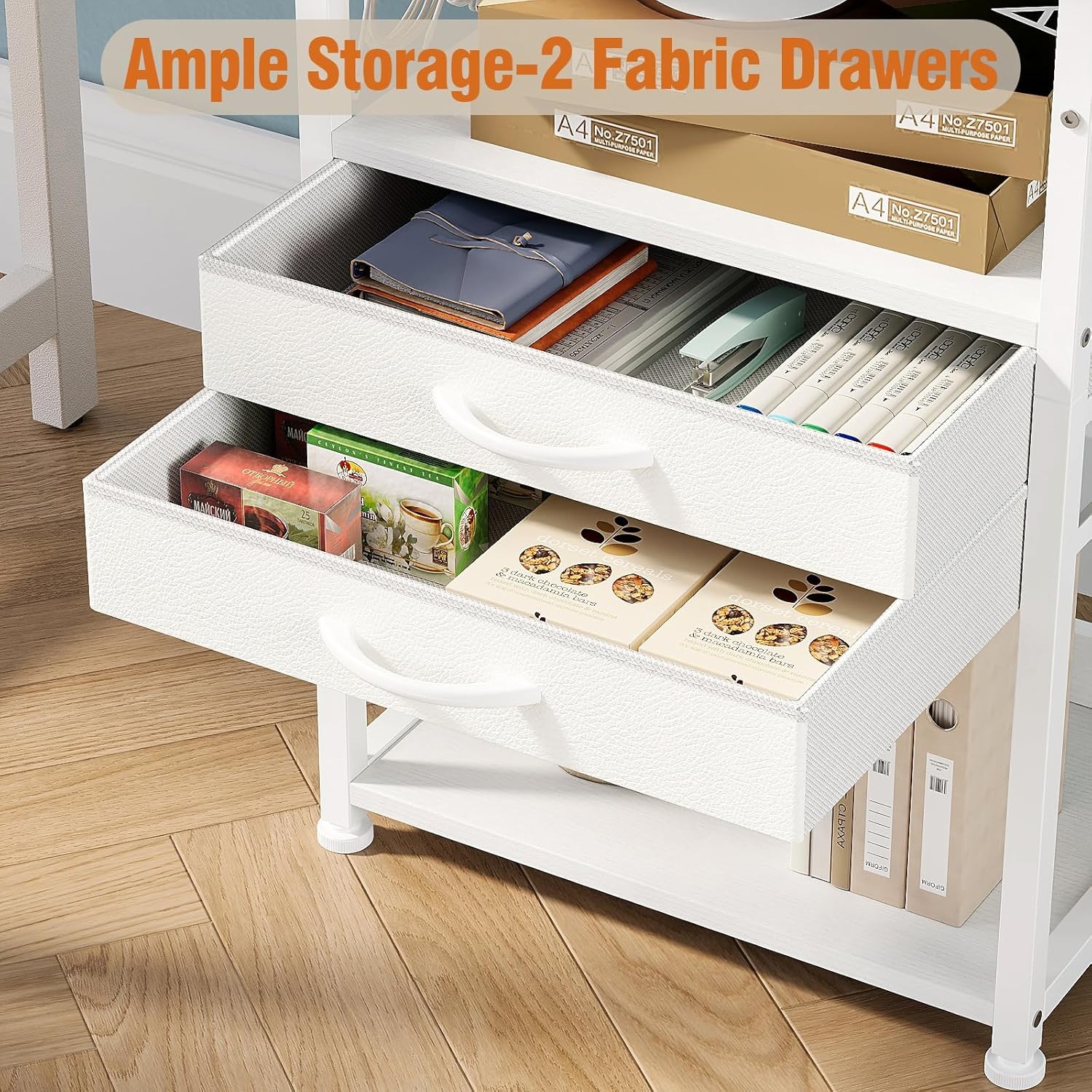 Large Printer Stand W/ Storage Fabric Drawer Under Desk Printer Table W/ Wheels
