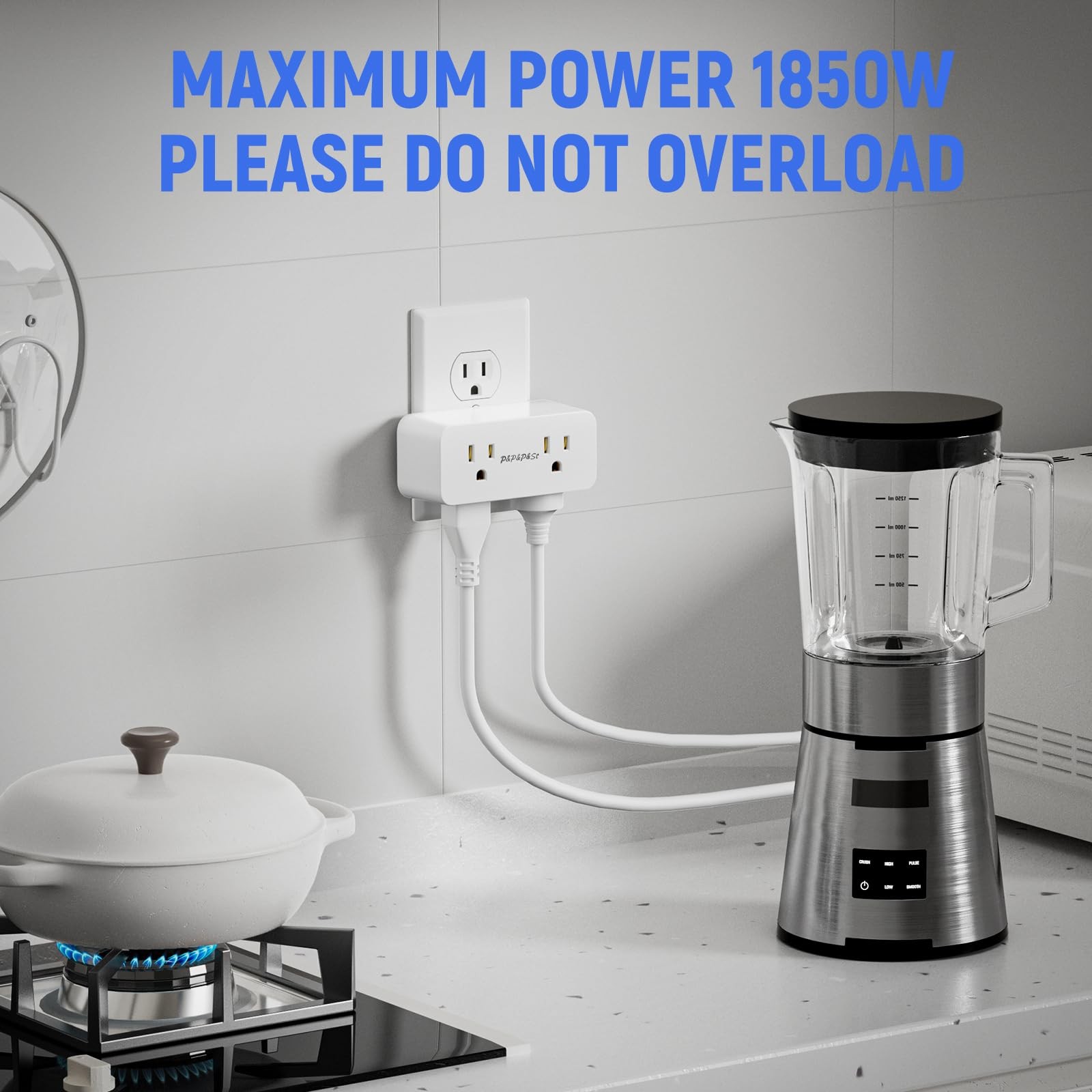 Multi-Plug Outlet Extender, 4-Position Wall Socket, 2-Pack,