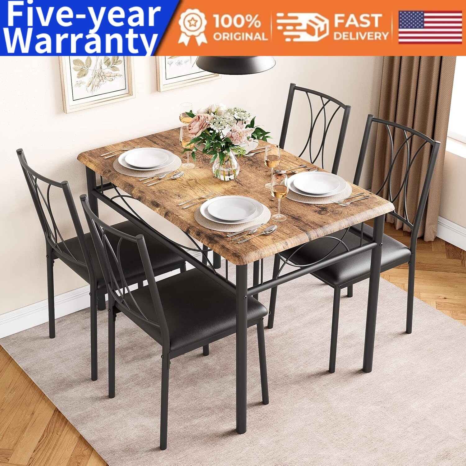 🆕Dining Table Set for 4 Kitchen Table and Chairs 4 Upholstered Chairs Apartment
