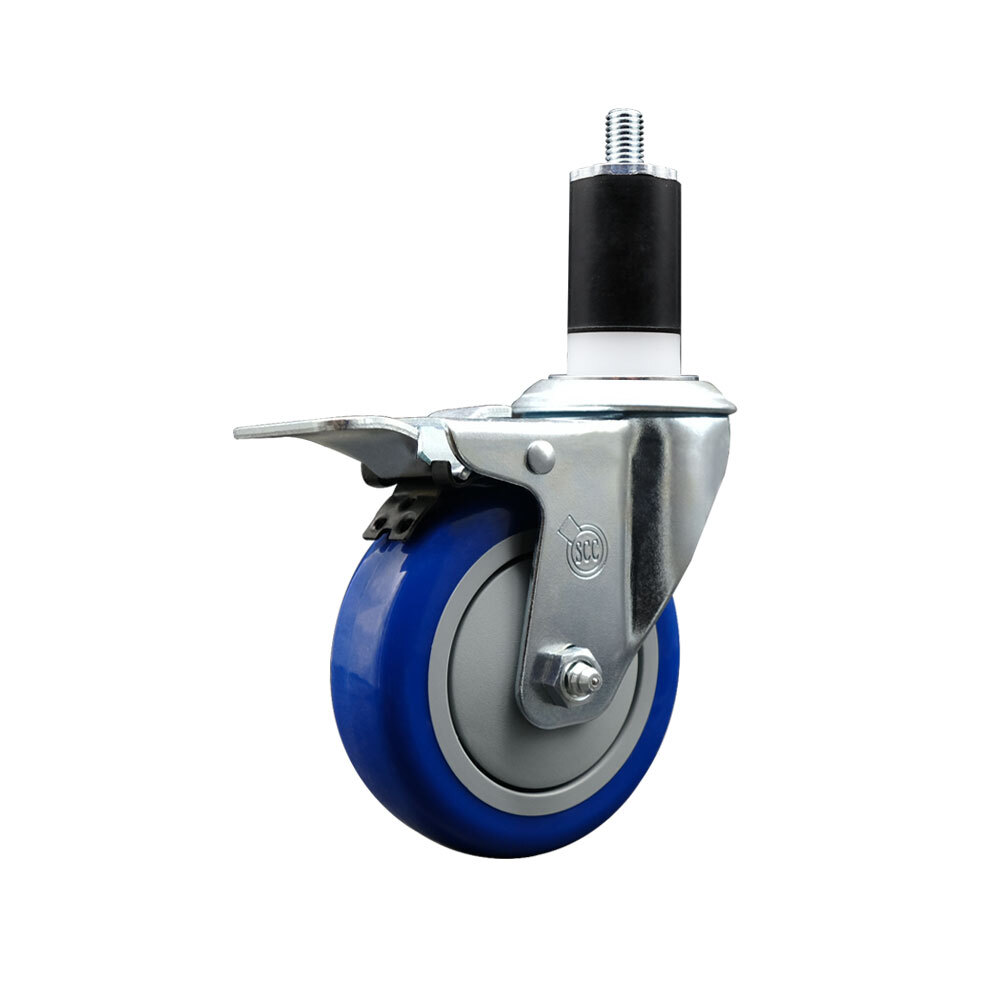4 Inch Blue Poly Swivel 1-1/2 Inch Expanding Stem Caster Total Lock Brake SCC