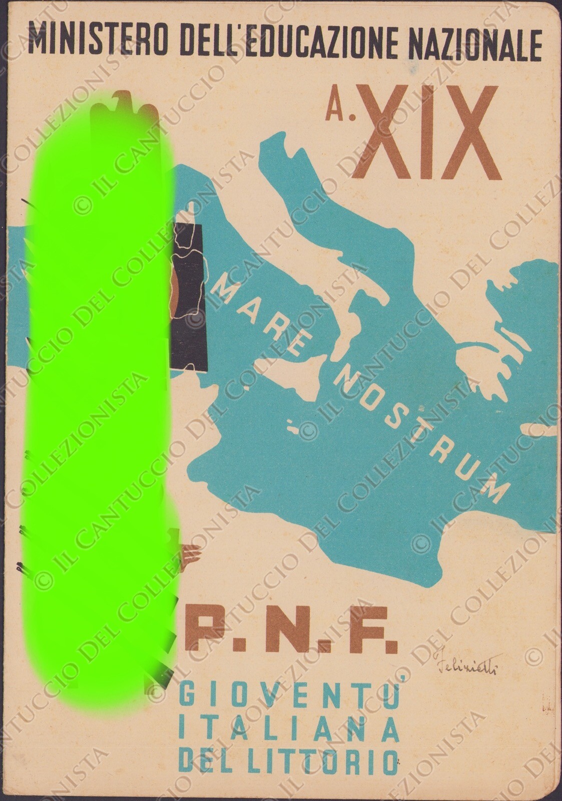 1941 Pagella scolastica Ministero educazione Nazionale Anno XIX PNF Mare nostrum