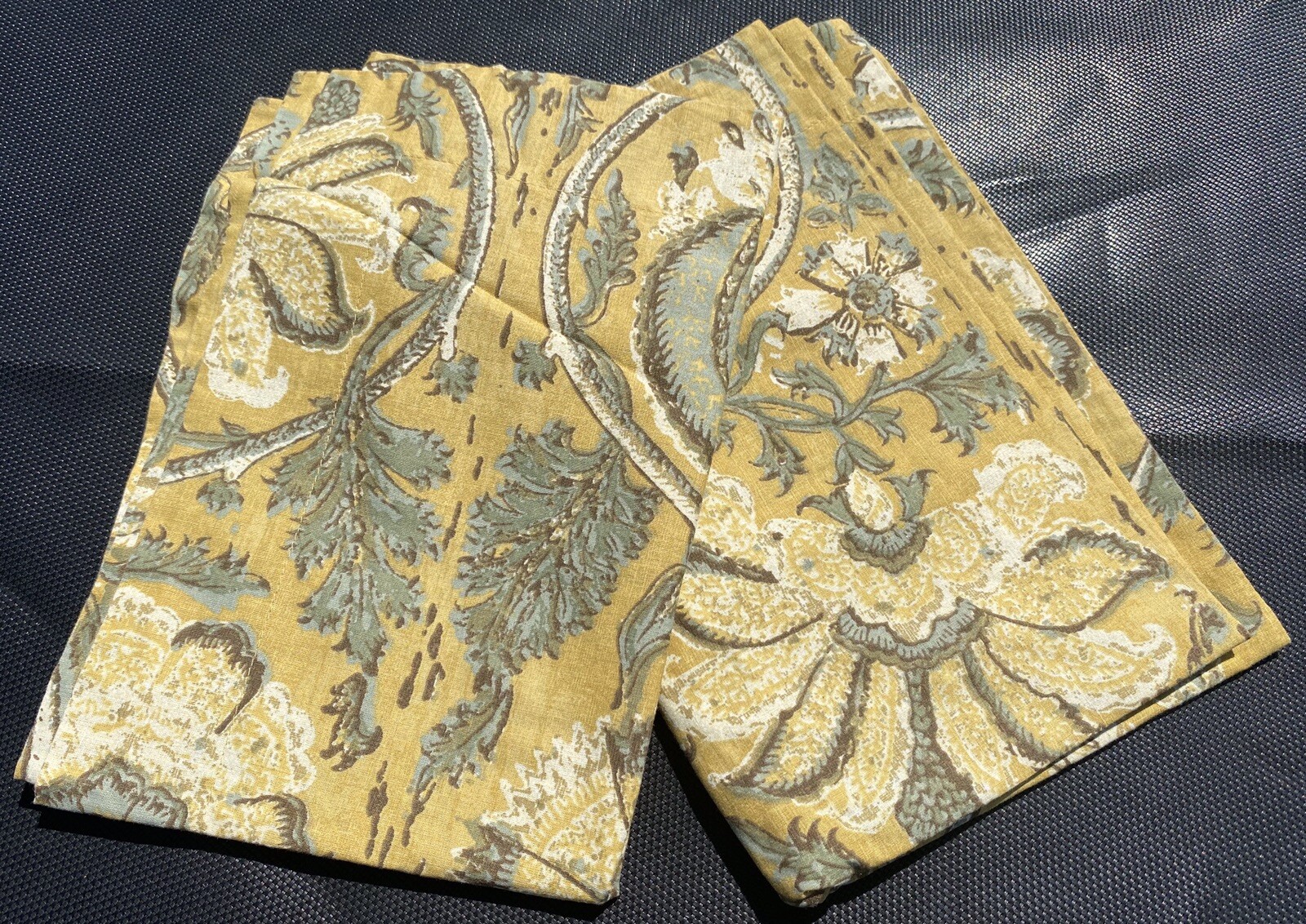 2pc Pottery Barn Cotton Standard Pillow Shams Gold Olive Floral VGC
