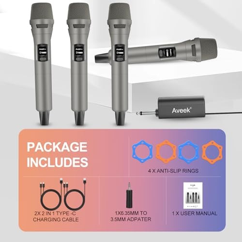 4 Packs Wireless Microphone System, Plug & Play Karaoke Microphone Set Brown
