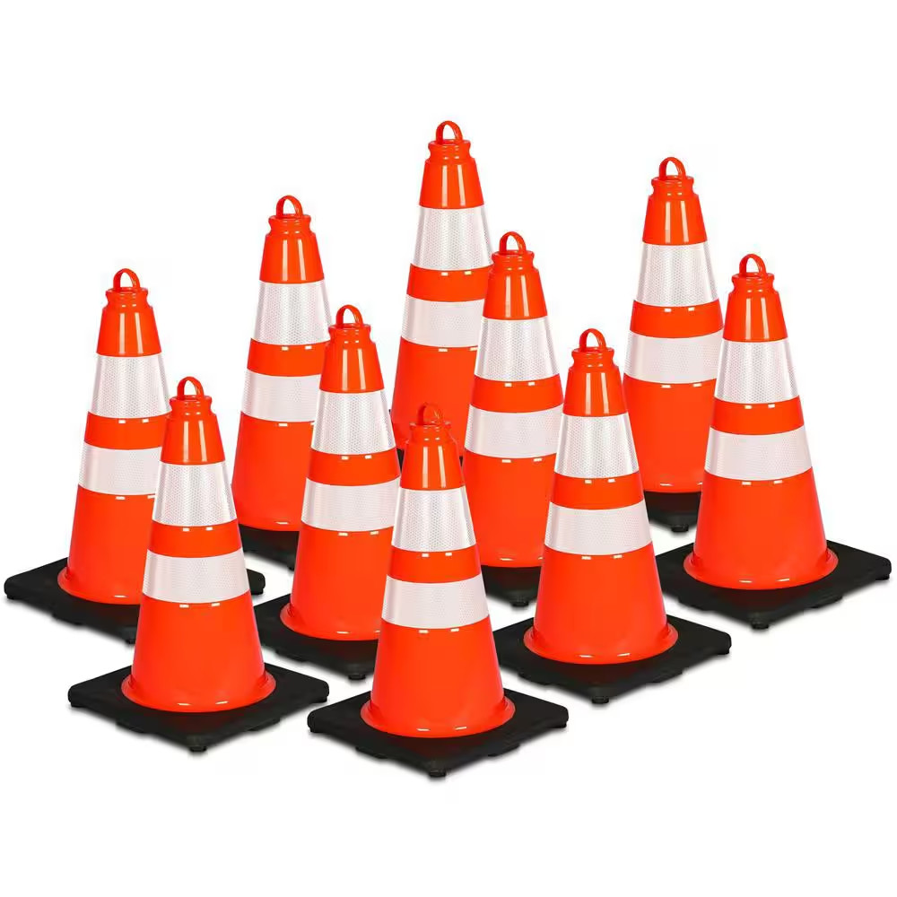 18 In. PVC Cone - 10-Pieces High Visibility Structurally Stable for Traffic, Par