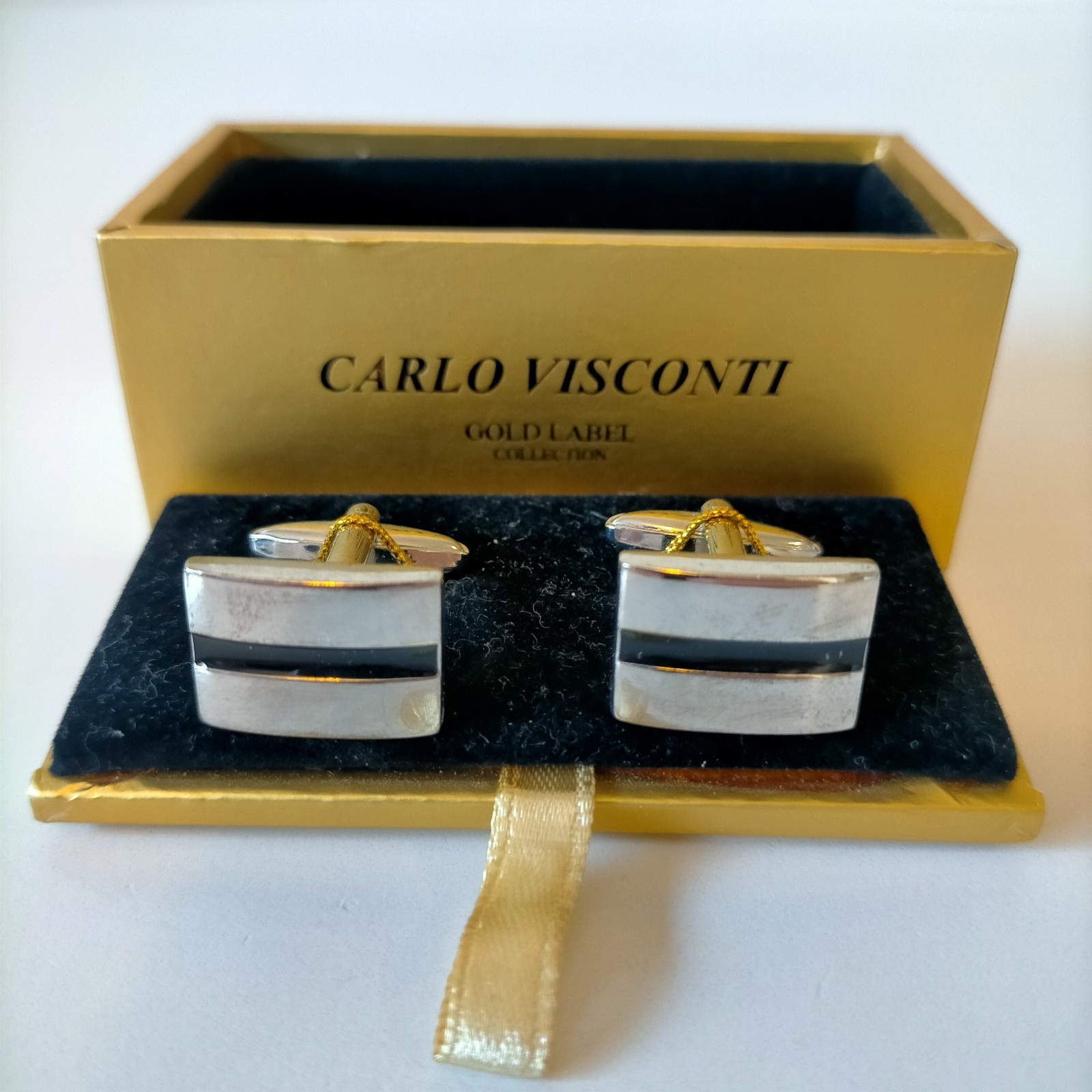 Carlo Visconti Gold Label Collection Men’s Cufflinks Premium Finish Silver Black