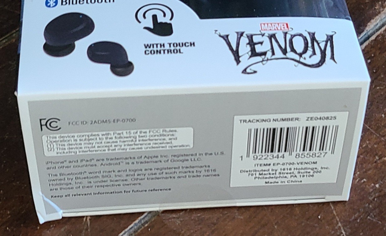 POP! Marvel VENOM True Wireless Earbuds w/Touch Control #EP-0700-VENOM