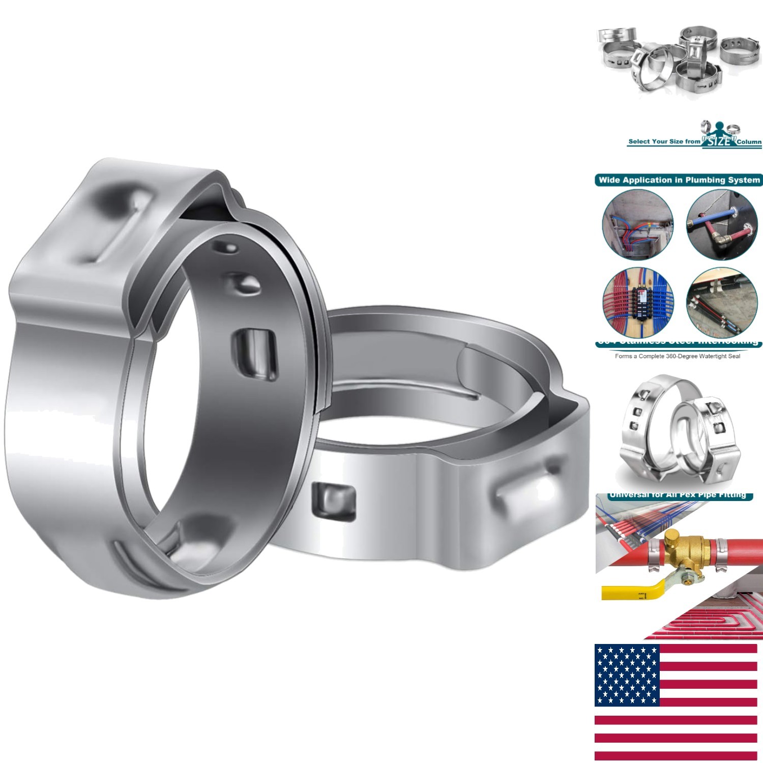 304 Stainless Steel 1-Inch PEX Cinch Clamps - 360-Degree Seal Assurance