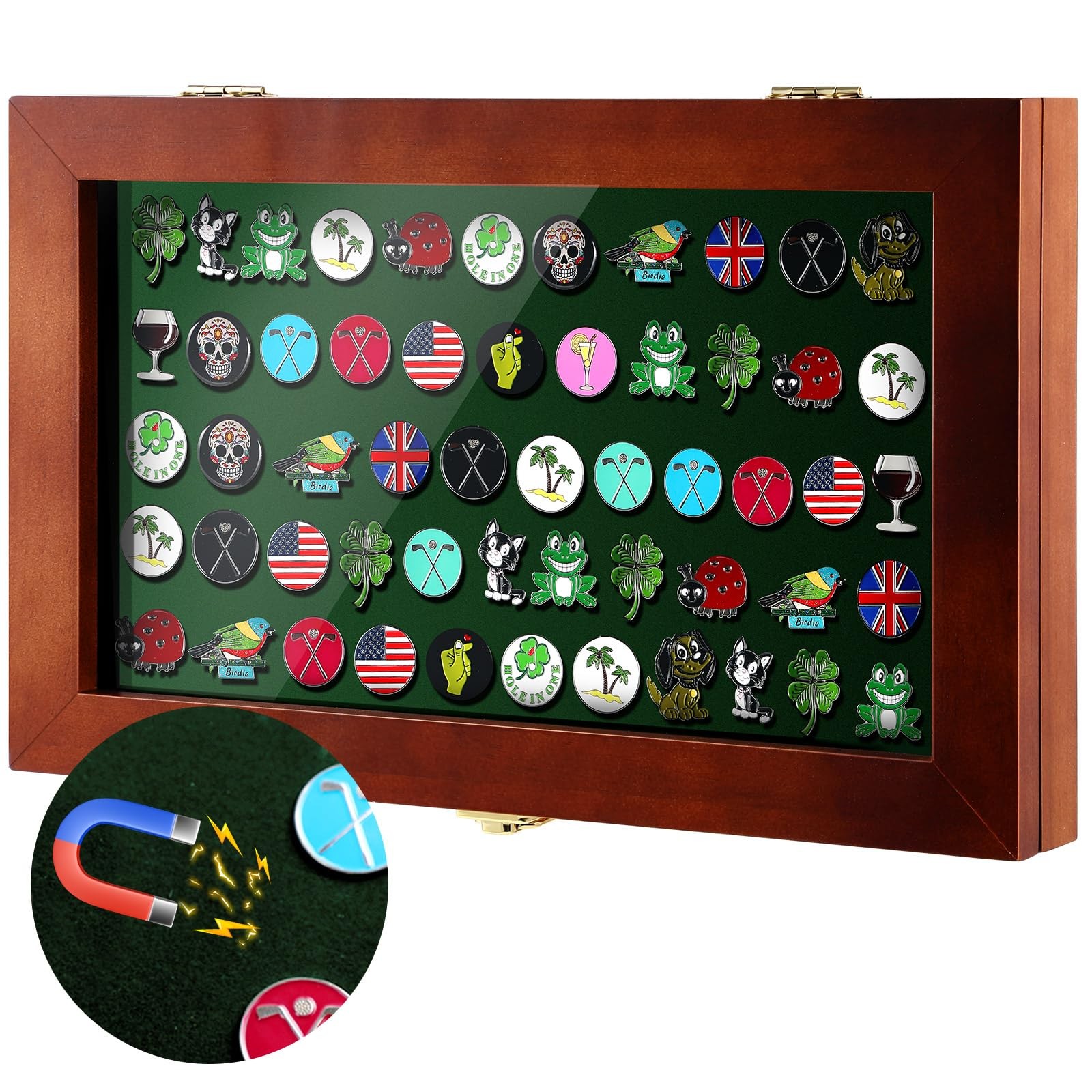 40 Golf Ball Marker Display Case Full Magnetic Backing 15.5" W x 9.5" H Wall ...
