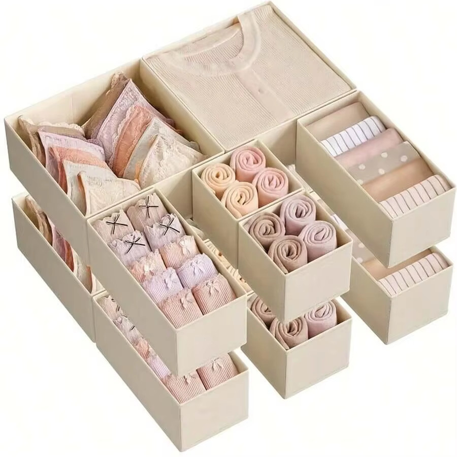 Foldable 6/12Pcs Underwear Organizer Set • Hard Storage Boxes for Bra Socks • Dr