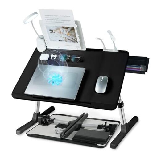 iXTRA Laptop Lap Desk with Cooling Fan - Adjustable with Light, Black,60*40cm