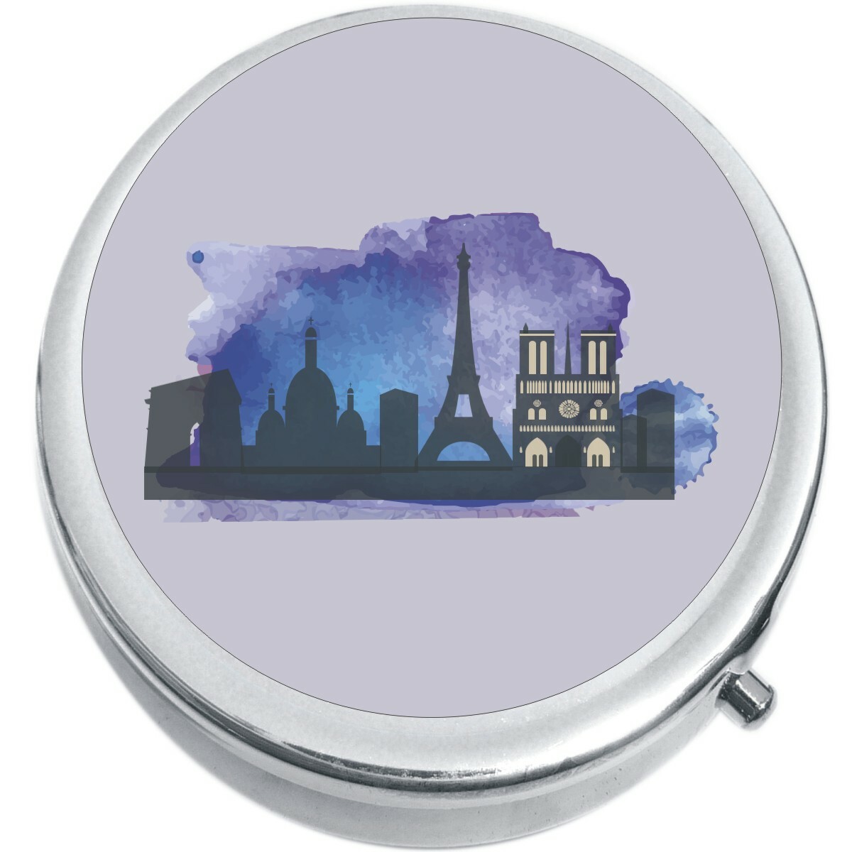 Paris Landmarks Purple Watercolor  Medicine Pill Box