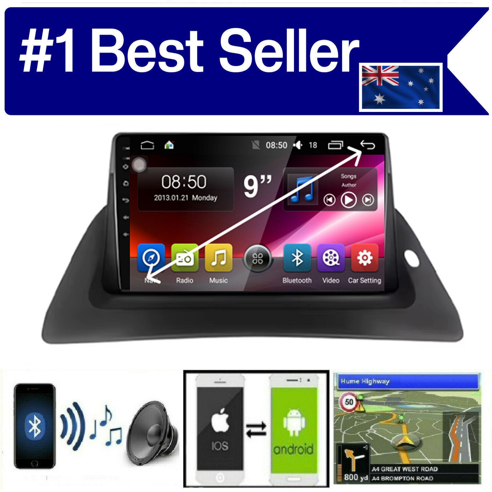 RENAULT KANGOO 2005-2013 GPS APPLE CARPLAY ANDROID AUTO ODB DAB+ TPMS DVR CAMERA