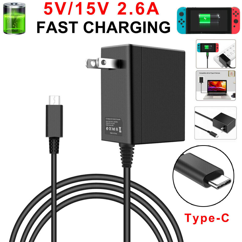 5/15V 2.6A USB C Charger For Nintendo Switch TV Dock Mode AC Power Adapter TypeC