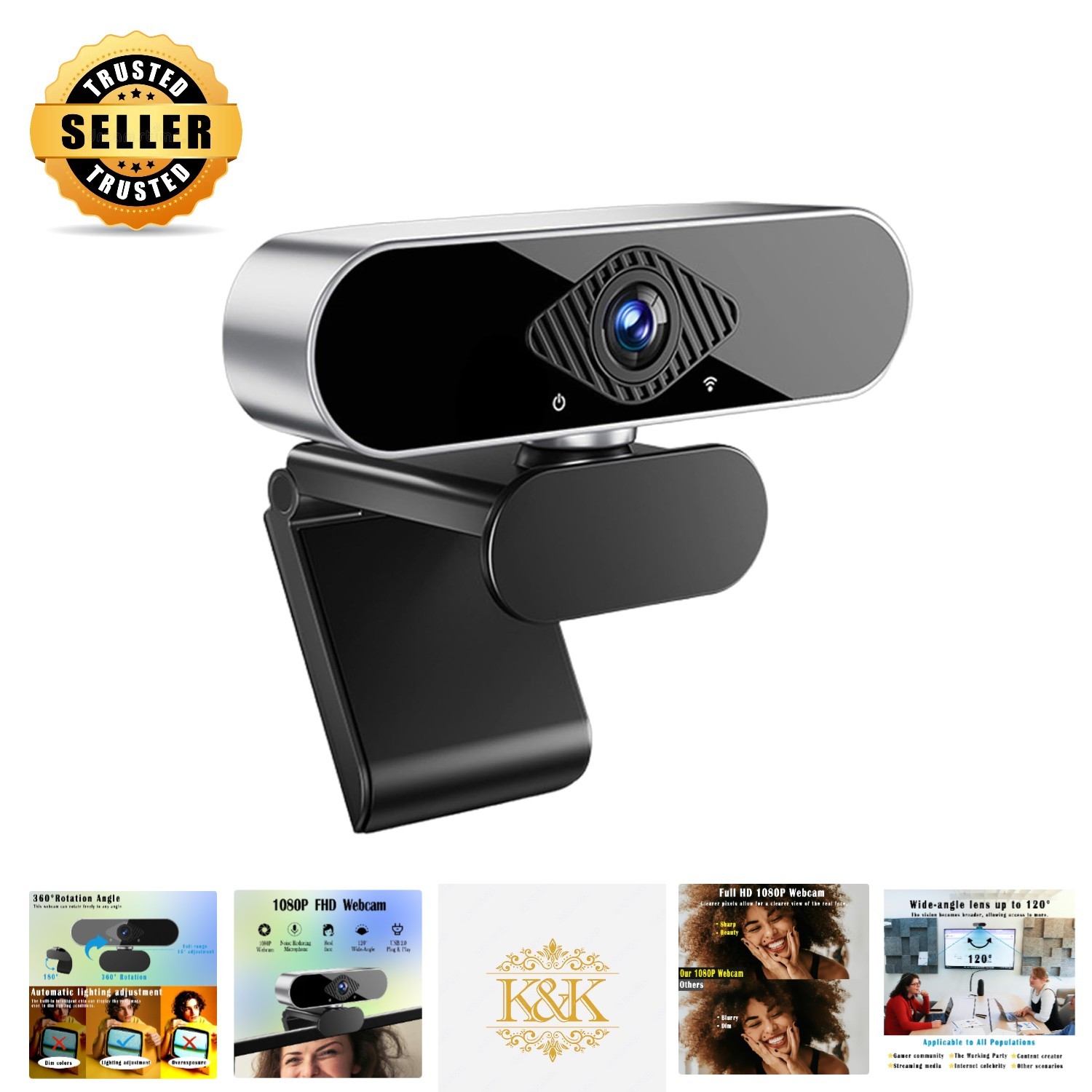 Wide-Angle 1080P Webcam with Noise Cancellation for Streaming & Meetings