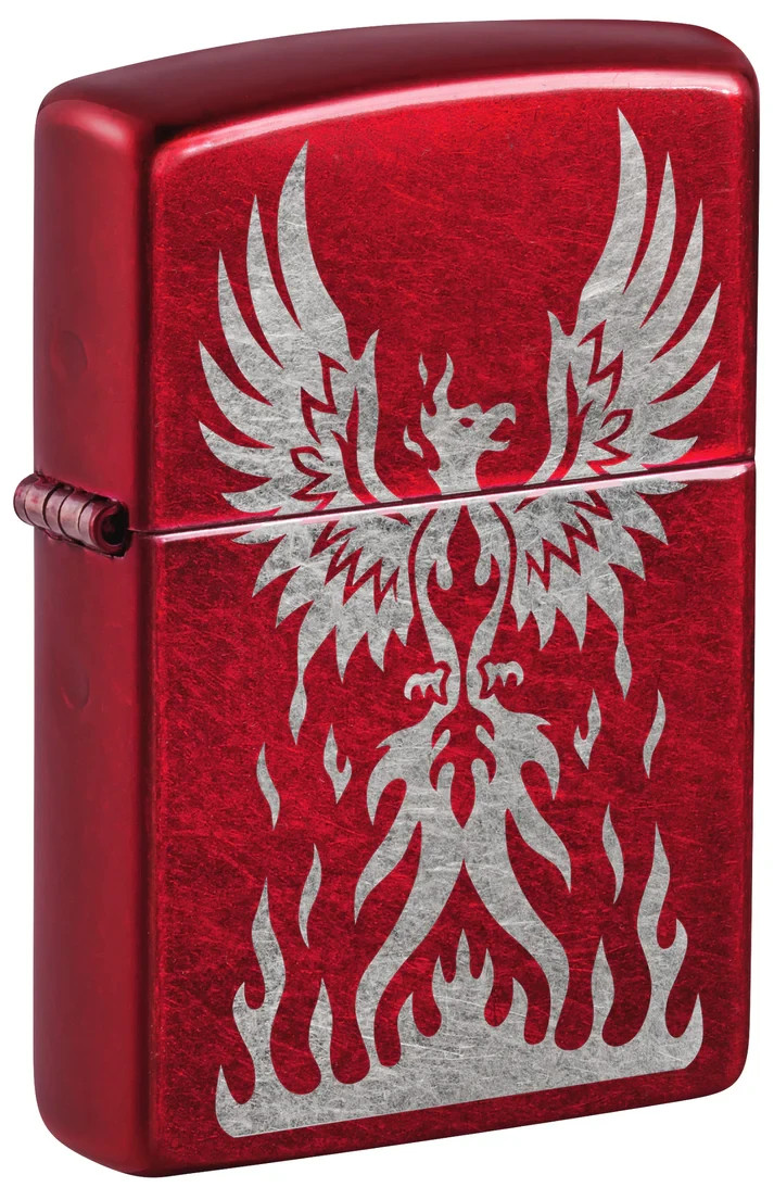 Zippo 47140, Rising Phoenix Design, Candy Apple Red Finish Lighter, NEW