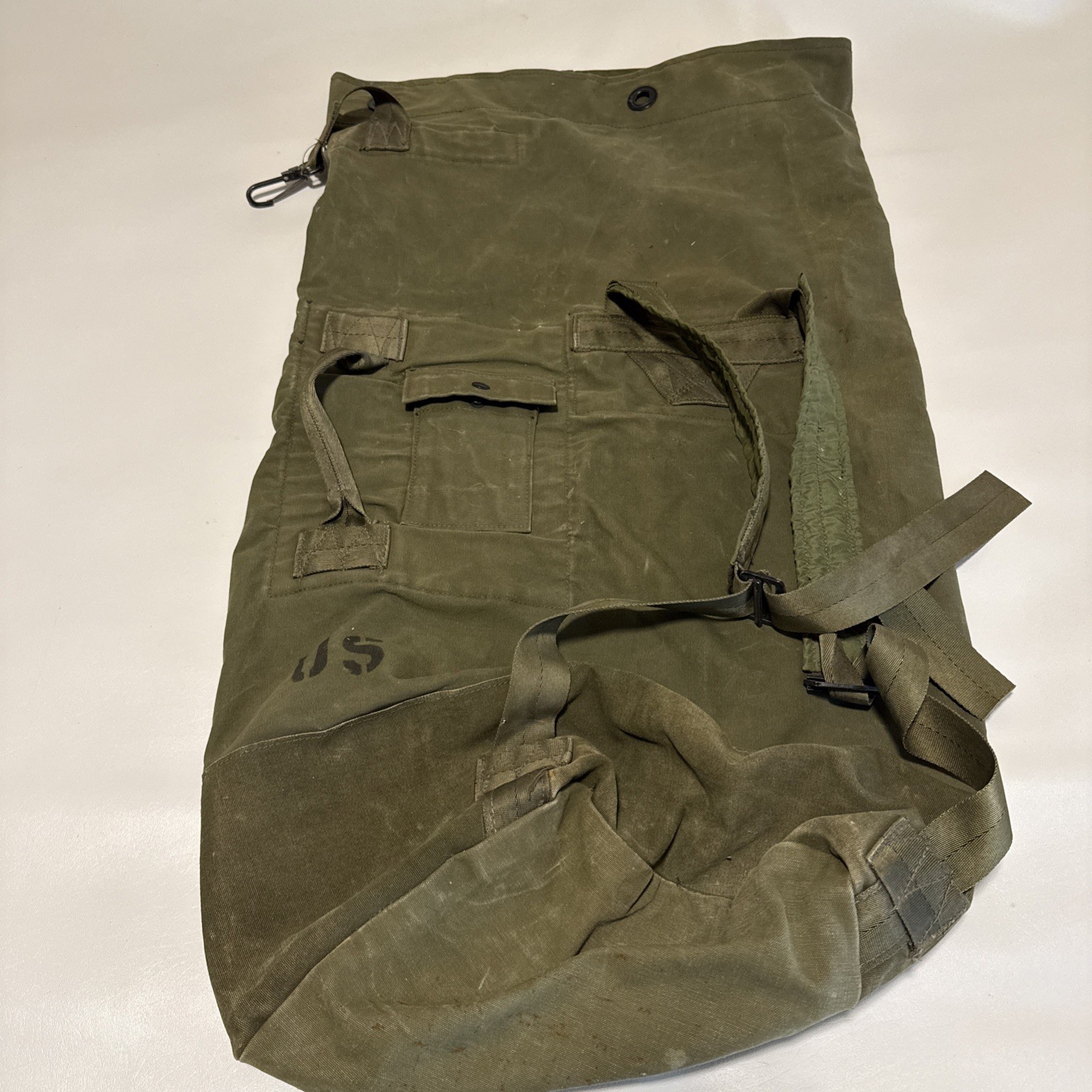 Vintage 1980s US Military Canvas Sea Bag Duffle Olive Drab Green