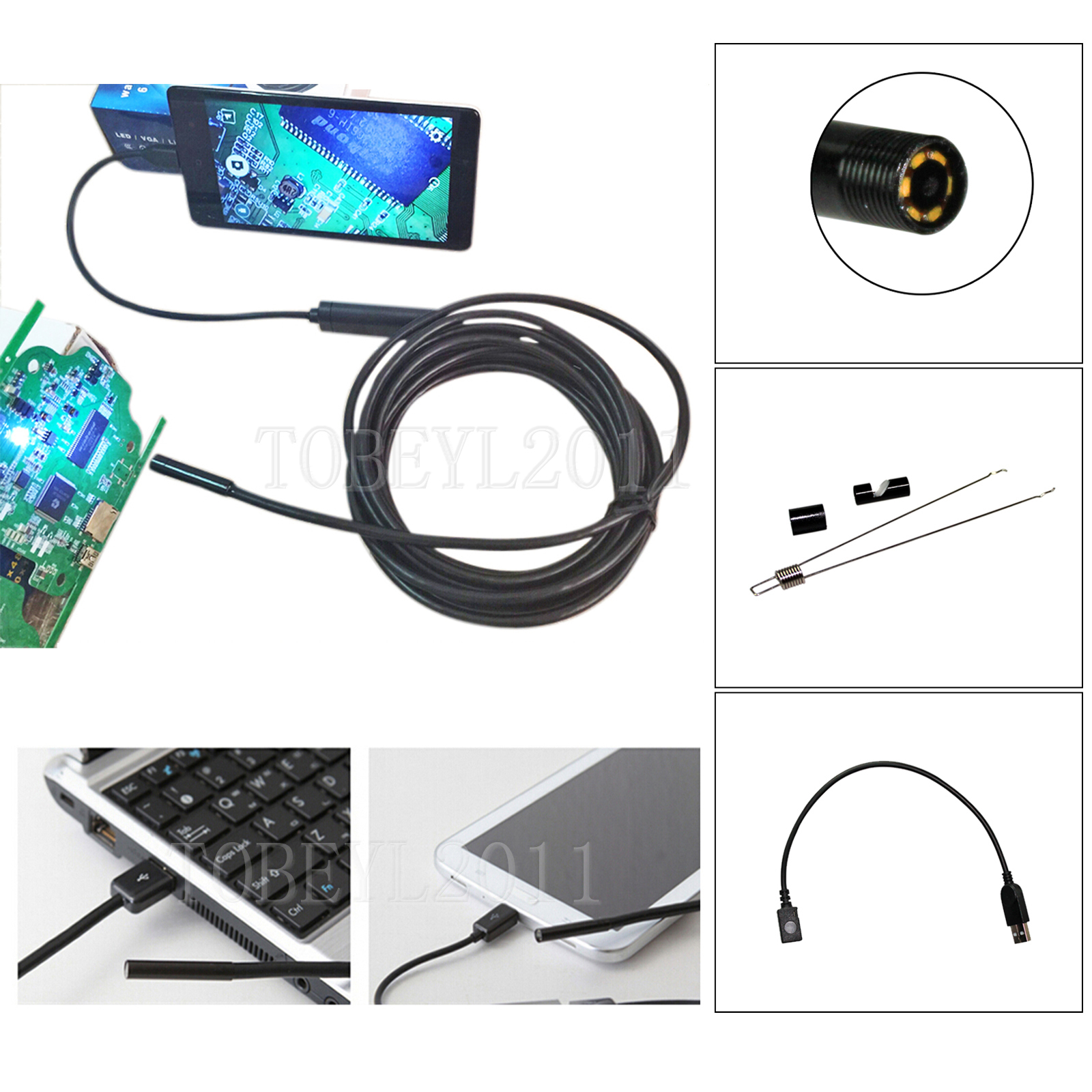 3.5/1.5M 5.5mm Android Endoscope Waterproof Borescope Inspection Camera 6LED USB
