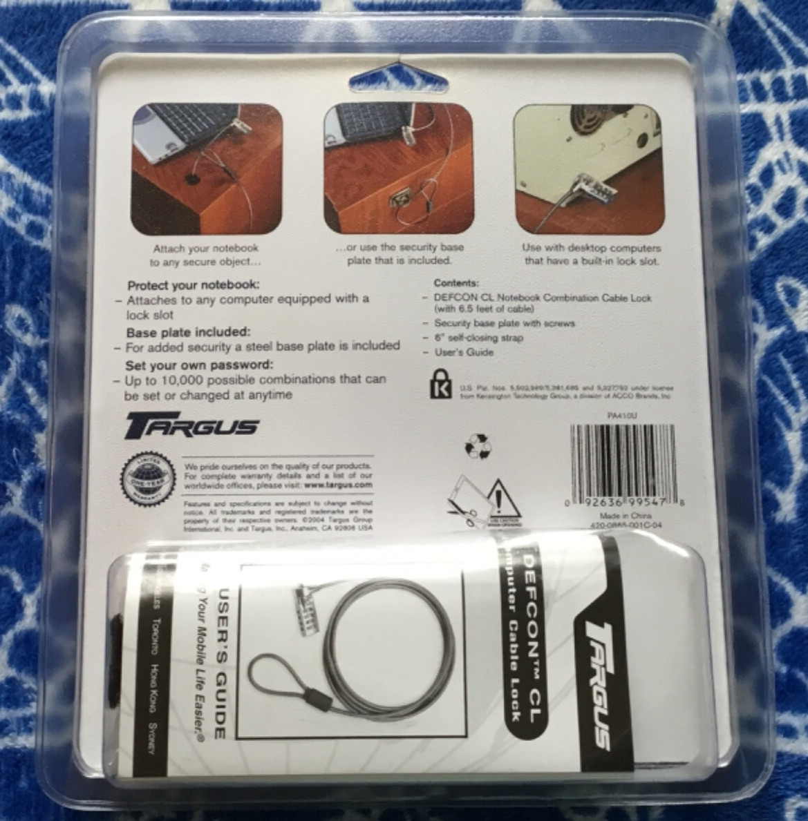 Targus Defcon CL Notebook Combination Lock Attaches NB Lock Slot Security
