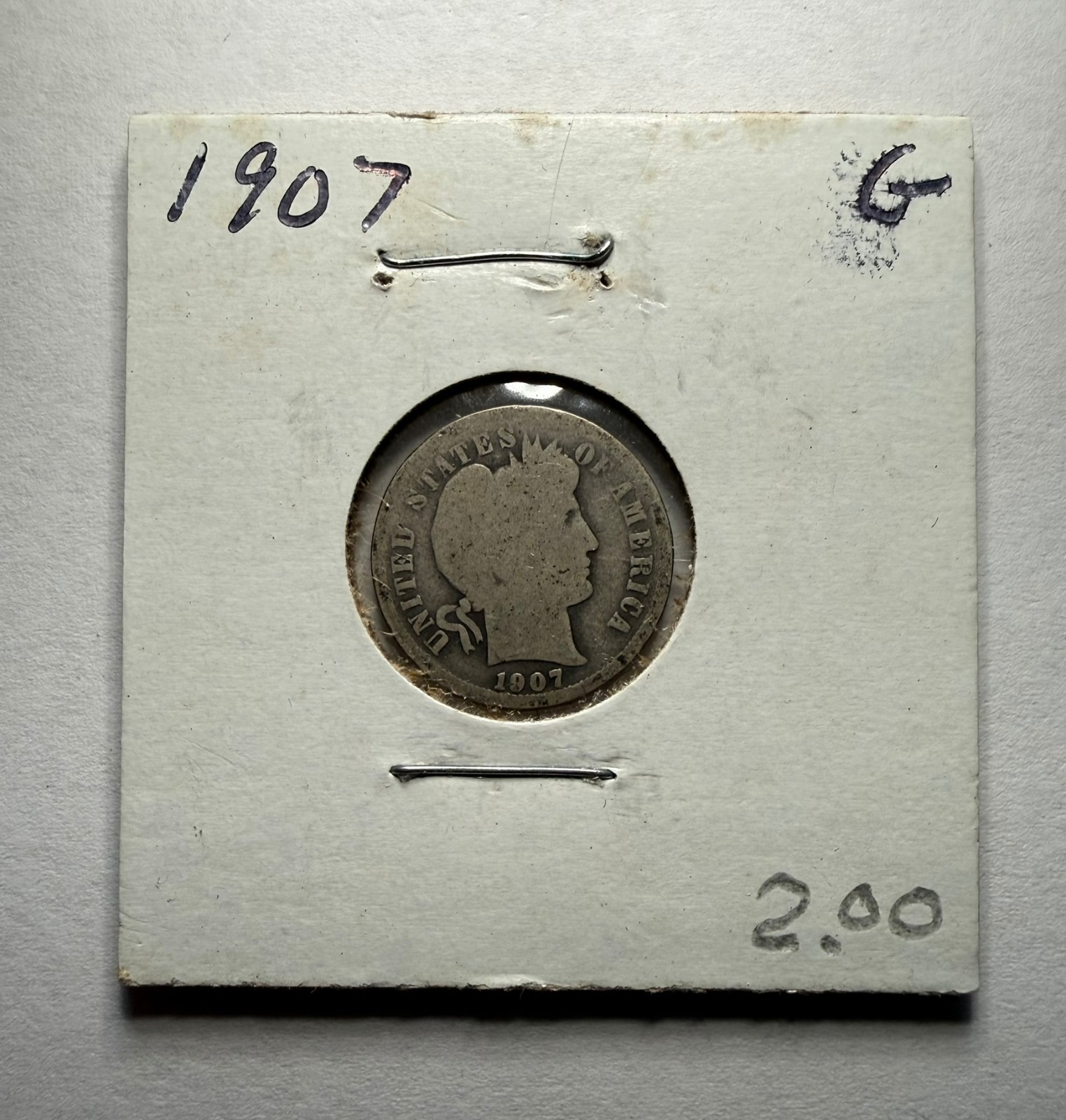 1907-P Barber Dime 10C SILVER - Good (G)