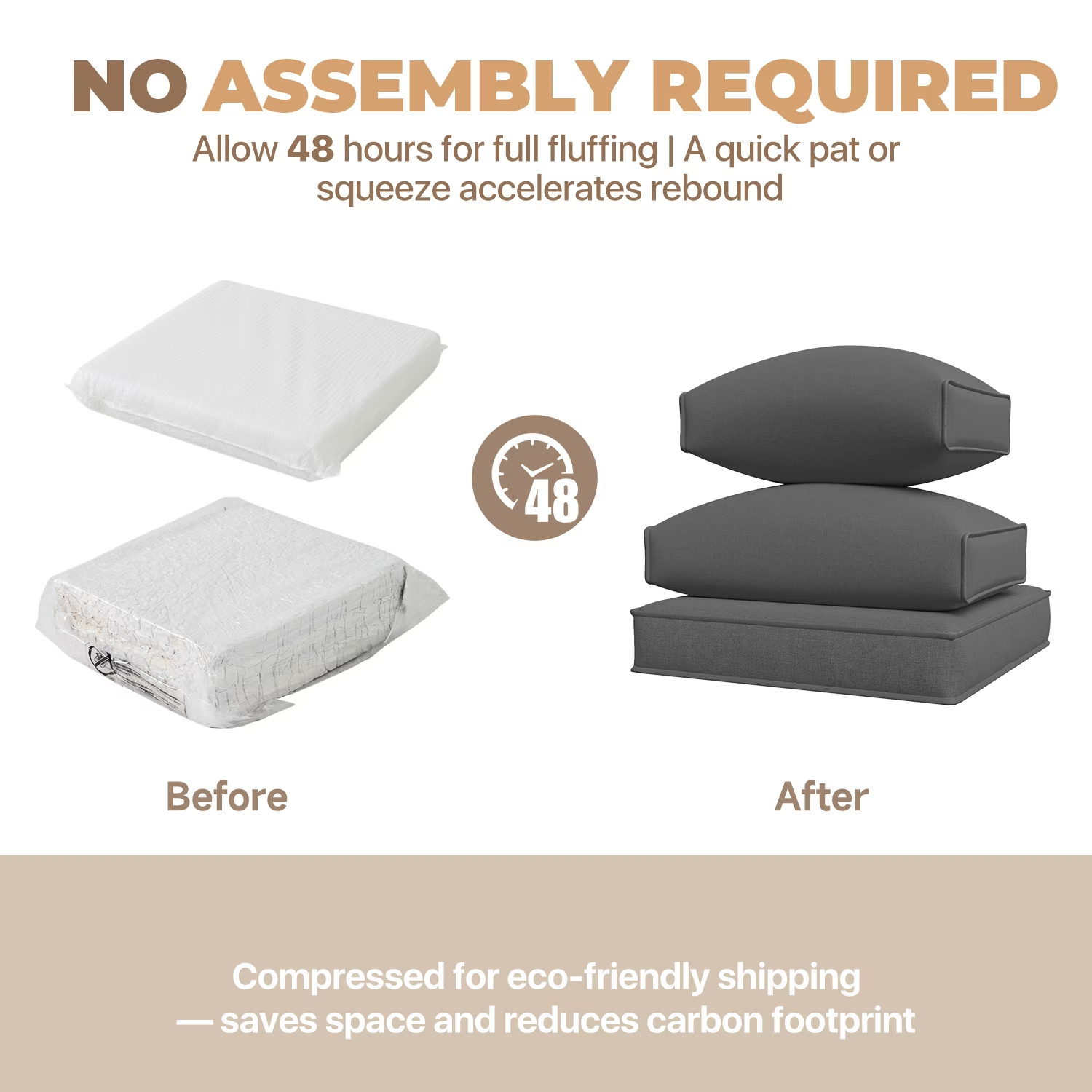 4-Person Dark Gray Outdoor Sectional Sofa Cushions, Waterproof Polyester