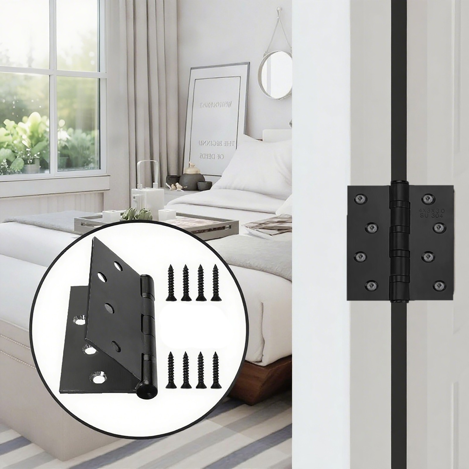 2PK Interior Door Hinge Black, Square, 4X3" Heavy-Duty Mat Hinge Hardware
