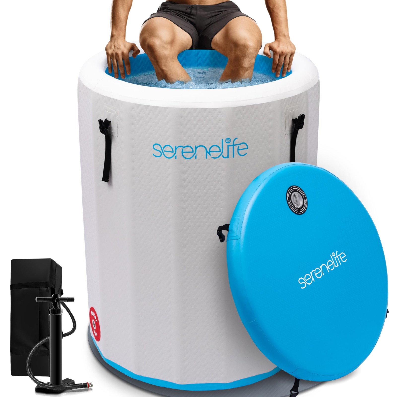 SereneLife Inflatable Cold Plunge Tub Ice Bath, 85 Gal One Person with Lid