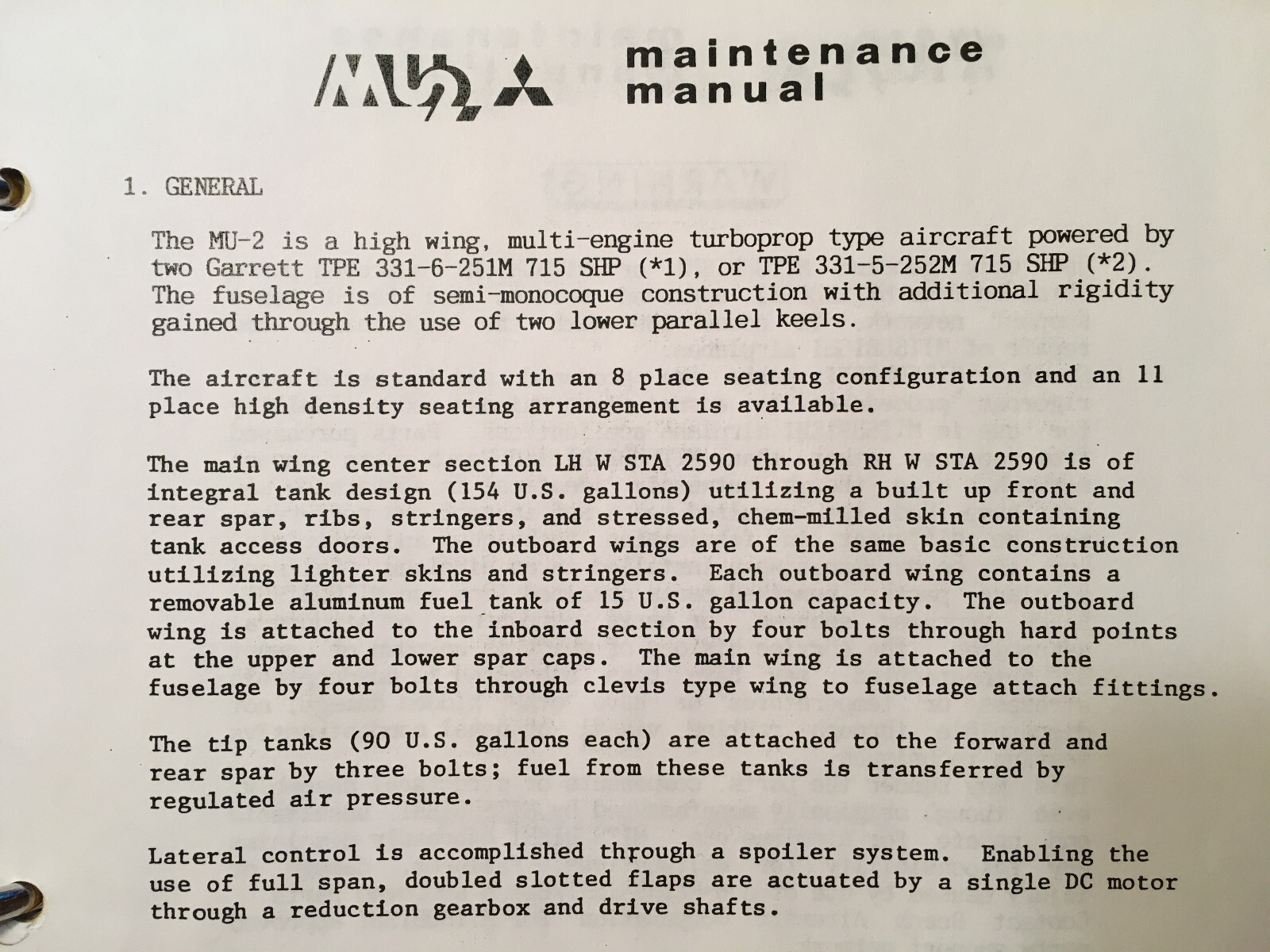 Mitsubishi MU-2 Pilot Training Manual