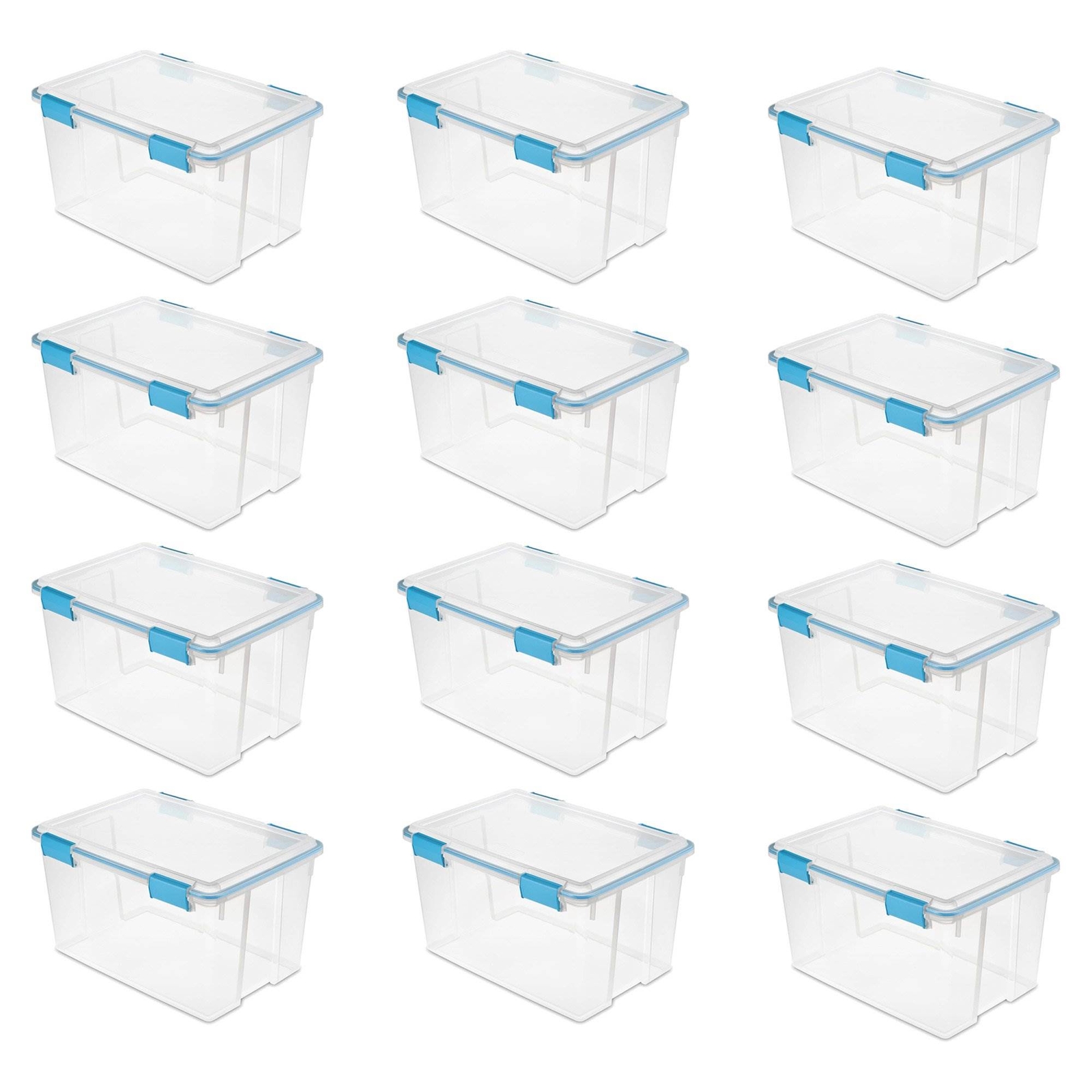 Sterilite 54-Qt Clear Plastic Stackable Storage Bin w/ Gasket Latch Lid, 12 Pack