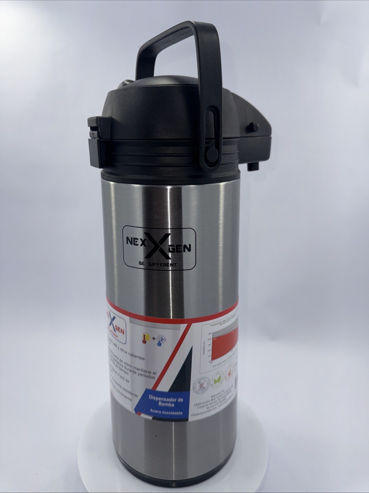 Nex X Gen Stainless Steel Air Pot Hot Or Cold Beverages Easy Fill & Pump Handle