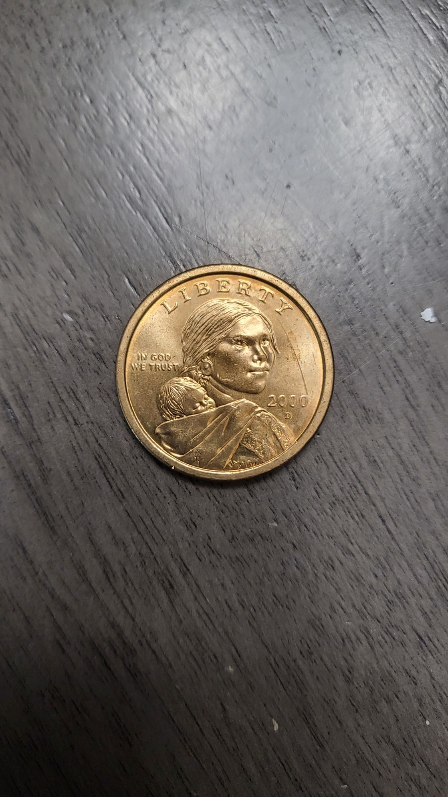 2000 D Sacagawea One Dollar Coin US Liberty Gold Color