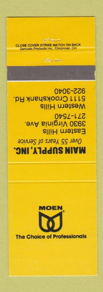Matchbook Cover - Moen Supply
