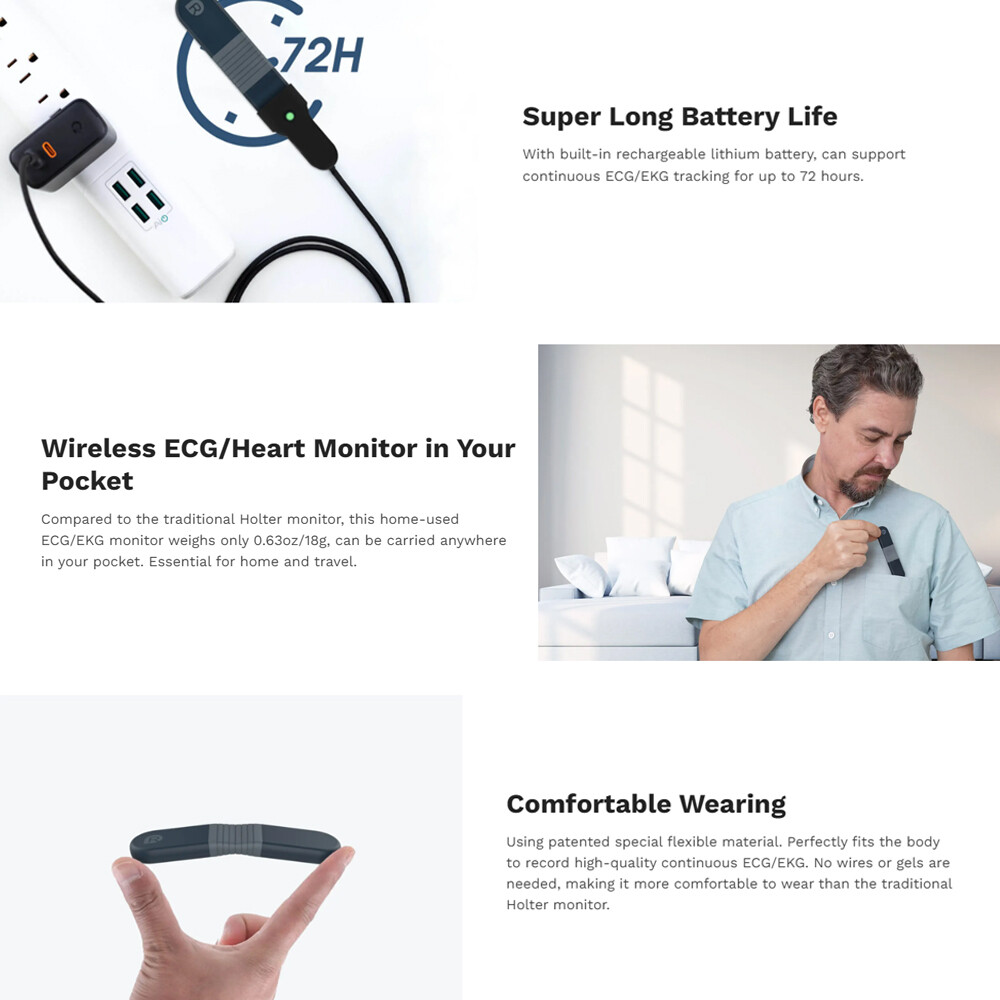 US stock Wellue Portable Dynamic ECG EKG Holter Recorder 24 Hours PC AI analysis