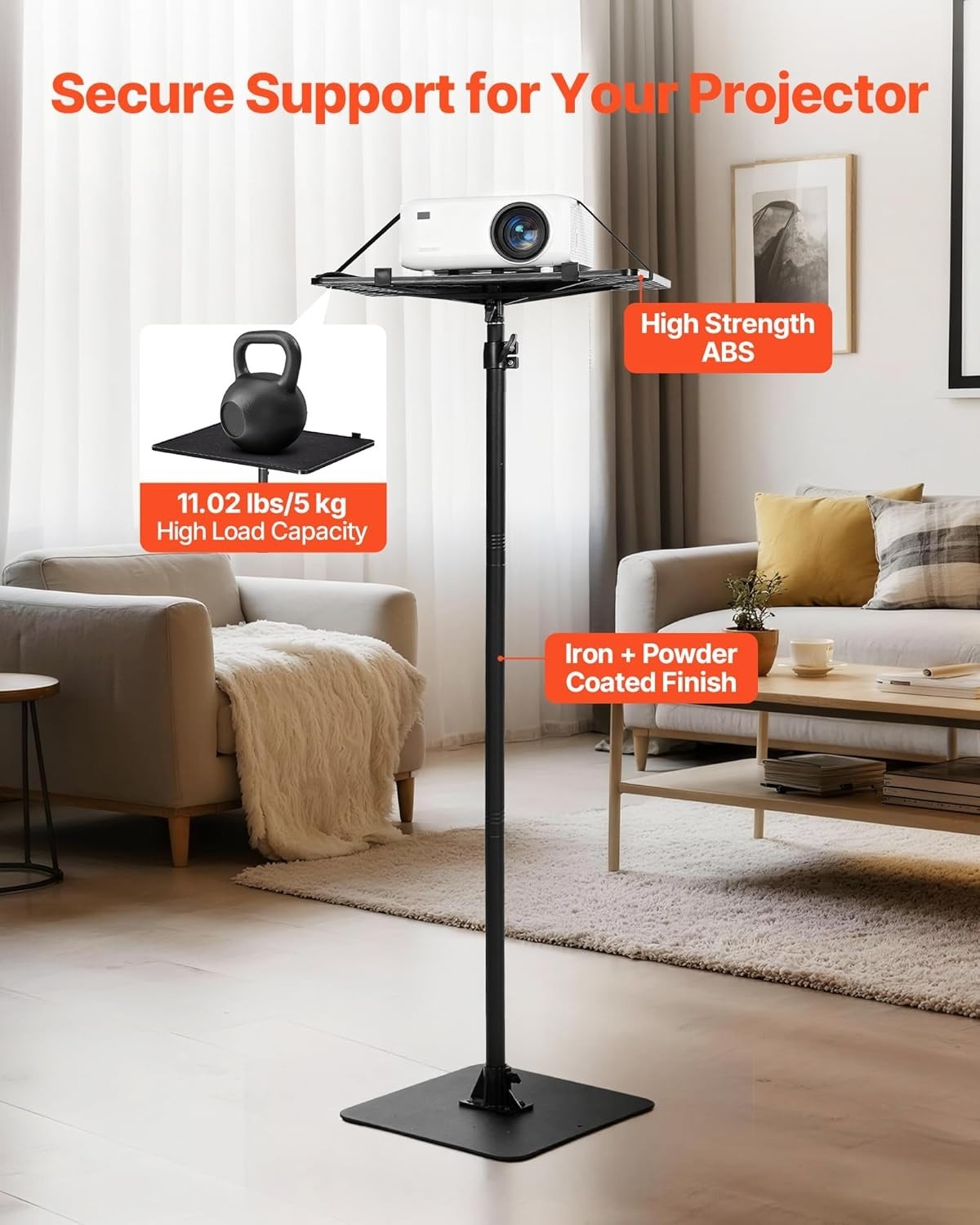 Heavy-Duty Projector Stand with Adjustable Height & 360° Rotation – Black