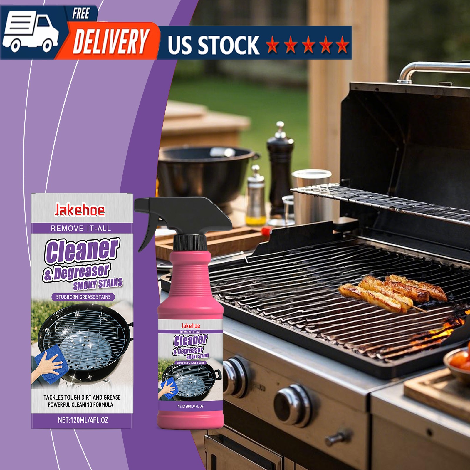 Fast-Acting Heavy-Duty Grill Degreaser Spray, 120ml BBQ Grill Degreaser Cleaner