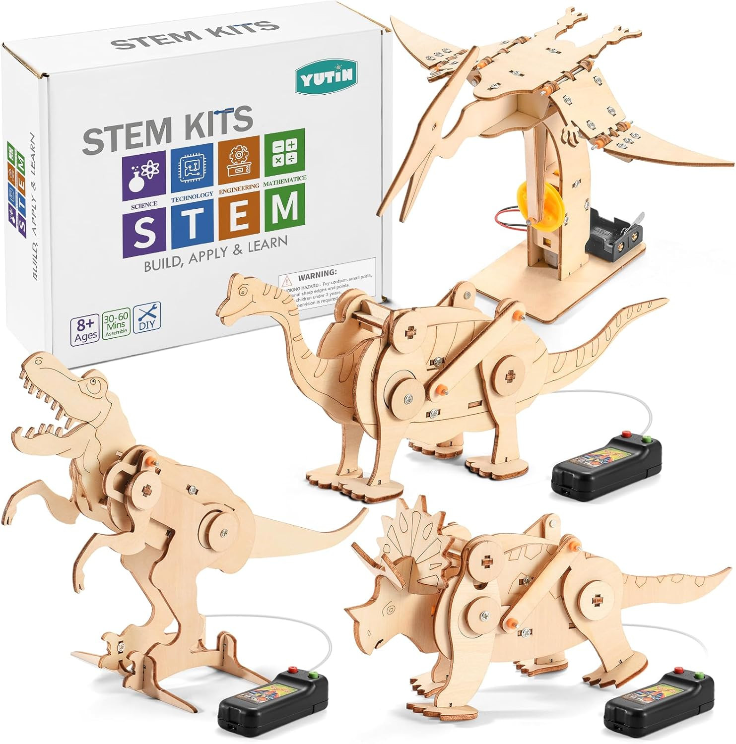 Dinosaur STEM Kits for Kids Ages 8-10-12, 4 in 1 Wood Building Toys for Boys Age