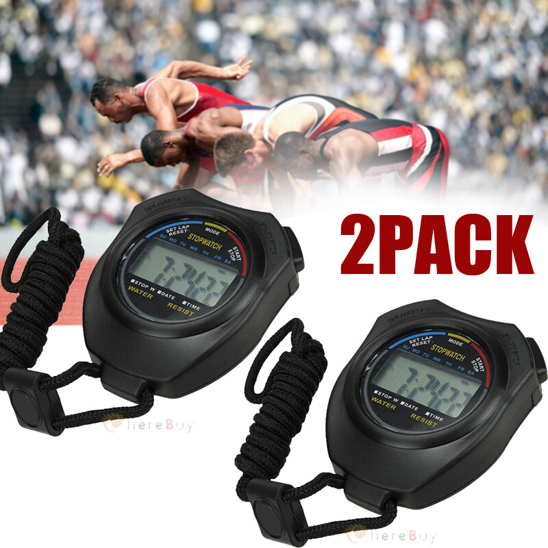2PCS Digital Handheld Sports Stopwatch Stop watch Timer Alarm Counter USA Seller