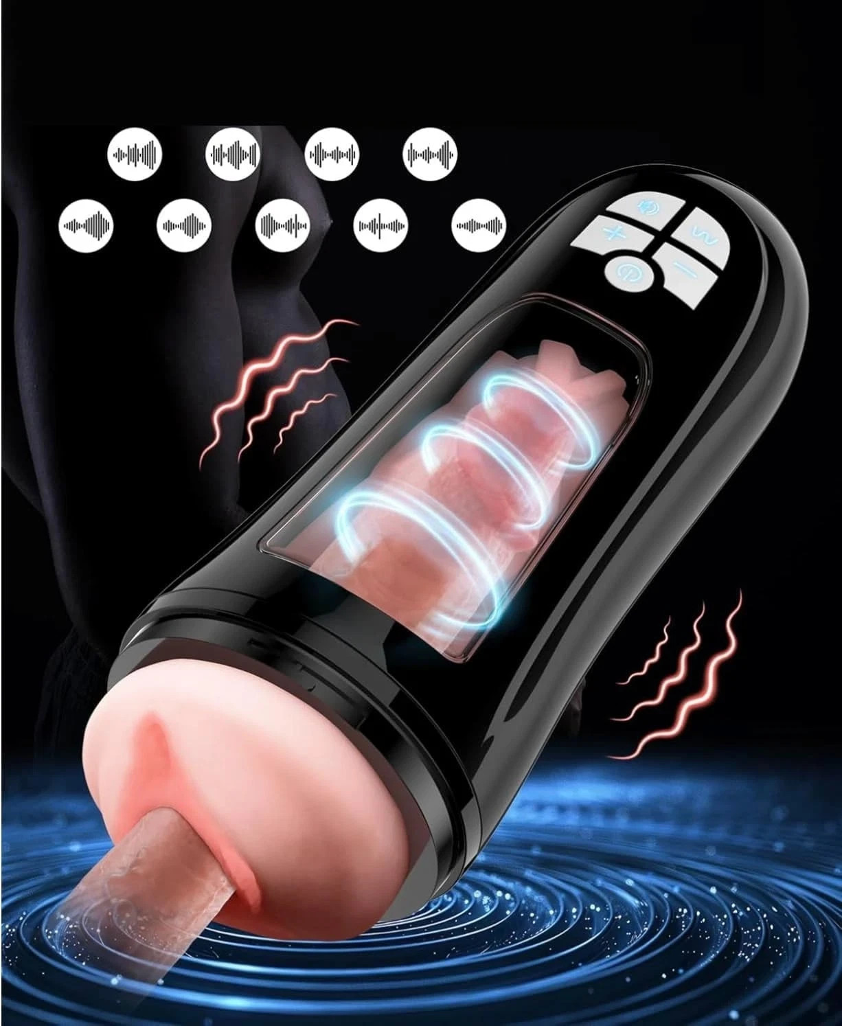 9-Vibration 3D Textured Sleeve Automatic Device with Voice